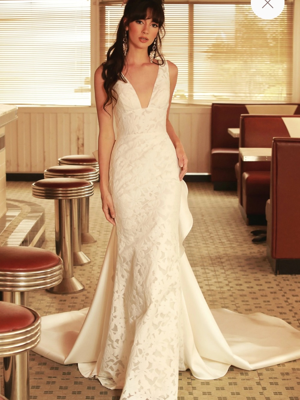 Elegant White Bridal Gown with Deep V Neck